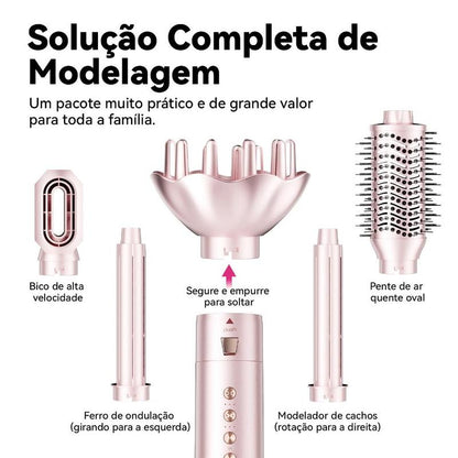 GOKOCO Modelador de Cabelo 5 em 1 Bivolt – Escova Secadora de Alta Velocidade com Íons, Alisador e Modelador
