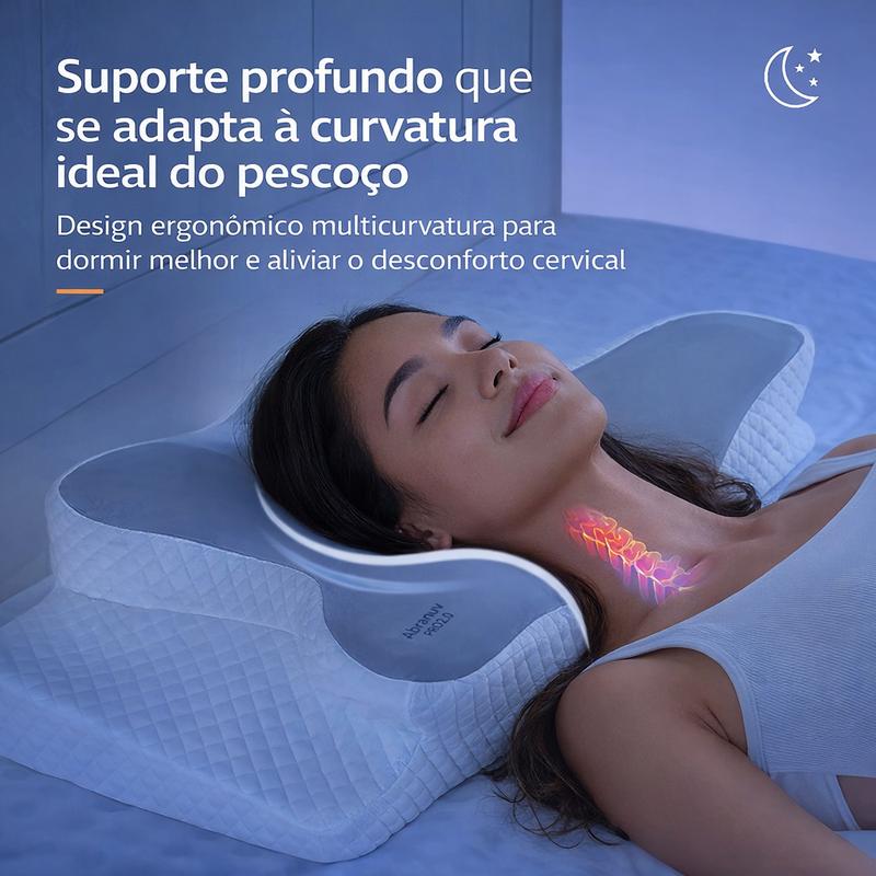 Travesseiro Cervical, Sono Confortável, Espuma de Memória Ergonômica