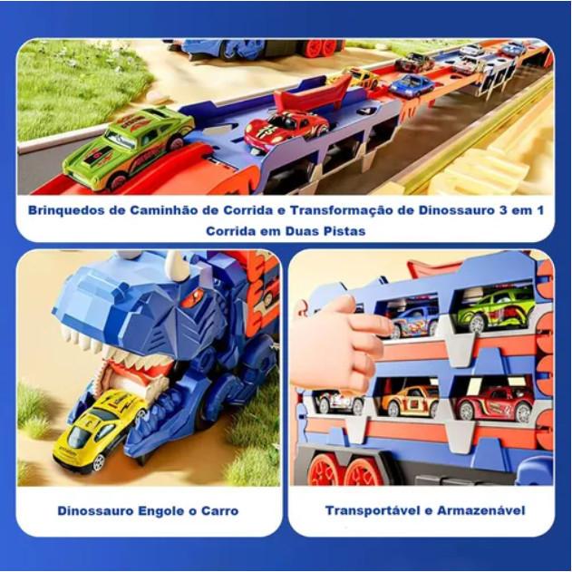 Caminhão Dinossauro Rex 4 em 1 com Pista + 18 Carrinhos