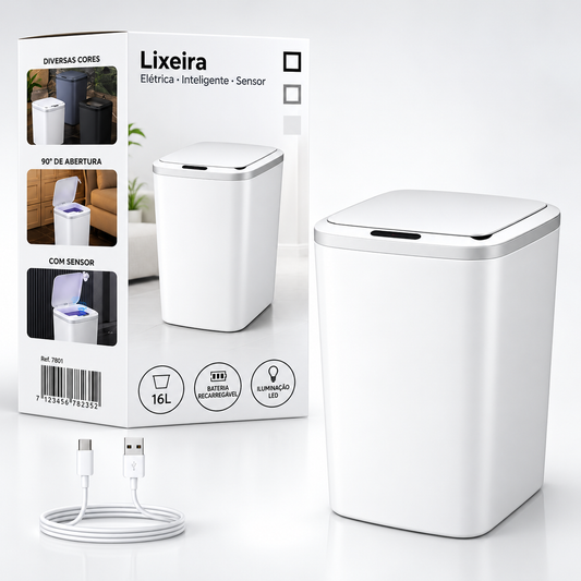 Lixeira com Sensor Automático Inteligente Abre Fácil em Toque Cesto Lixo Casa 16 Litros