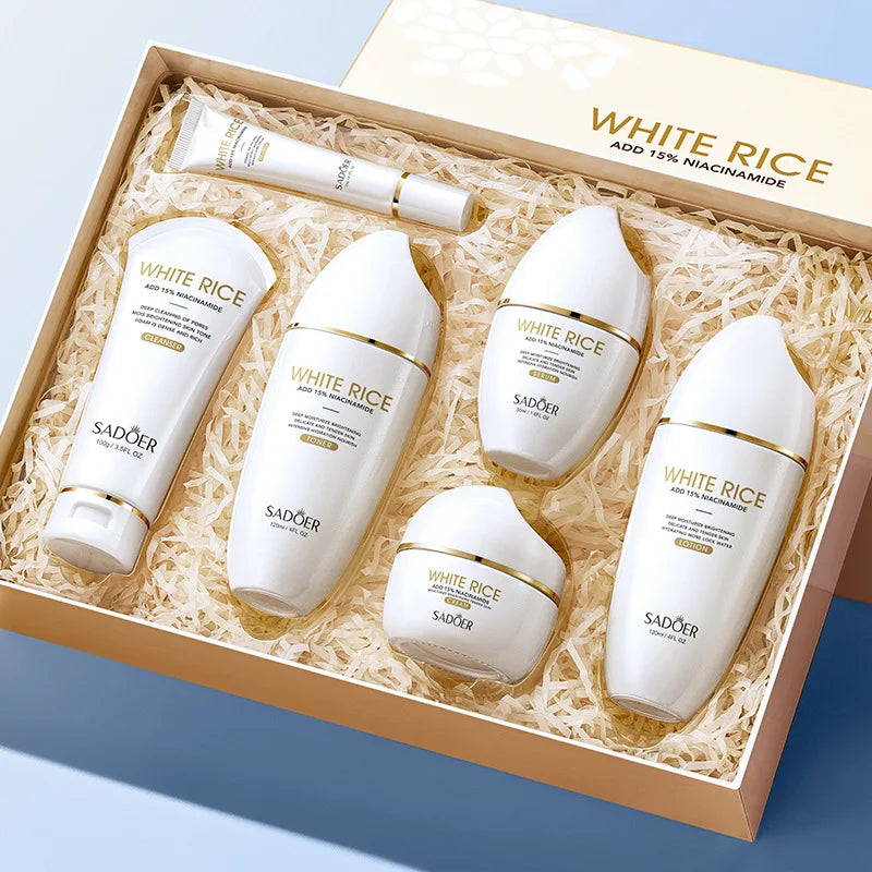Conjunto de Cuidados Essenciais com a pele, soro facial clareador, creme removedor de rugas, encolhe os poros, desbota, melanina opaca, hidrata e ilumina, (6 peças)